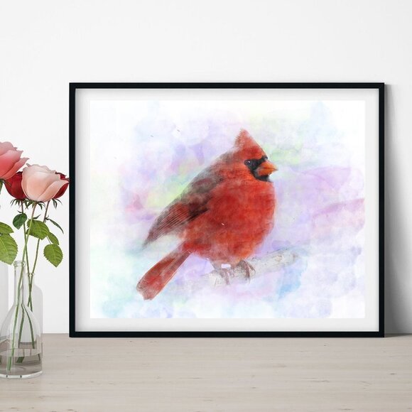 8x10 Chubby Northern Red Cardinal Watercolor Illustration Art Painting Print - Picture 5 of 5
